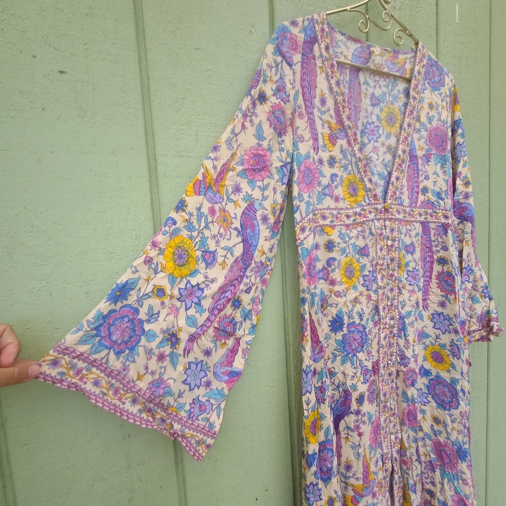 Spell Sample Lovebird Maxi Dress Gown Kimono Robe Duster S Chamomile OOAK NWOT - Picture 7 of 14